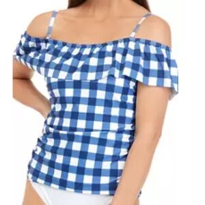 Crown & Ivy Liberty Gingham Off the Shoulder Ruffle Swim Tankini